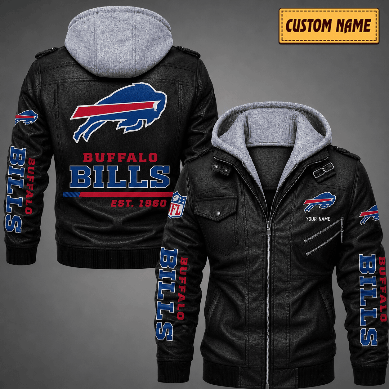 Premium & Ultra-Thick Leather Jacket with Fleece Hood - Buffalo Bills VA2114