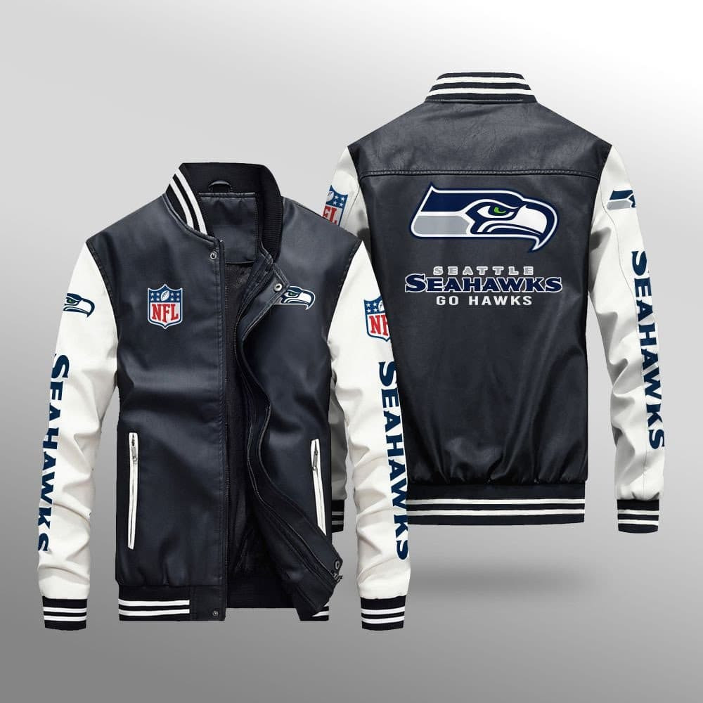 Seattle Seahawks Premium Fleece-Lined Leather Bomber Jacket BG46