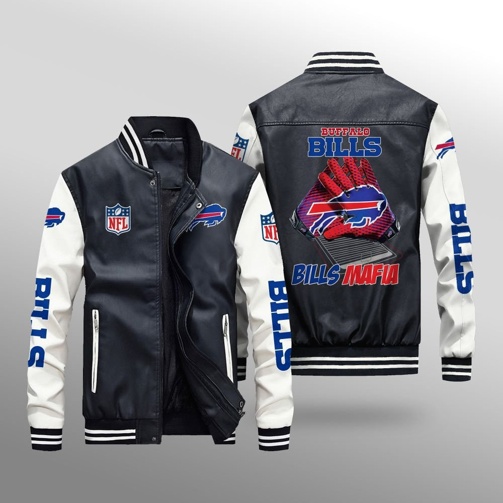 Buffalo Bills Premium Fleece-Lined Leather Bomber Jacket BG28