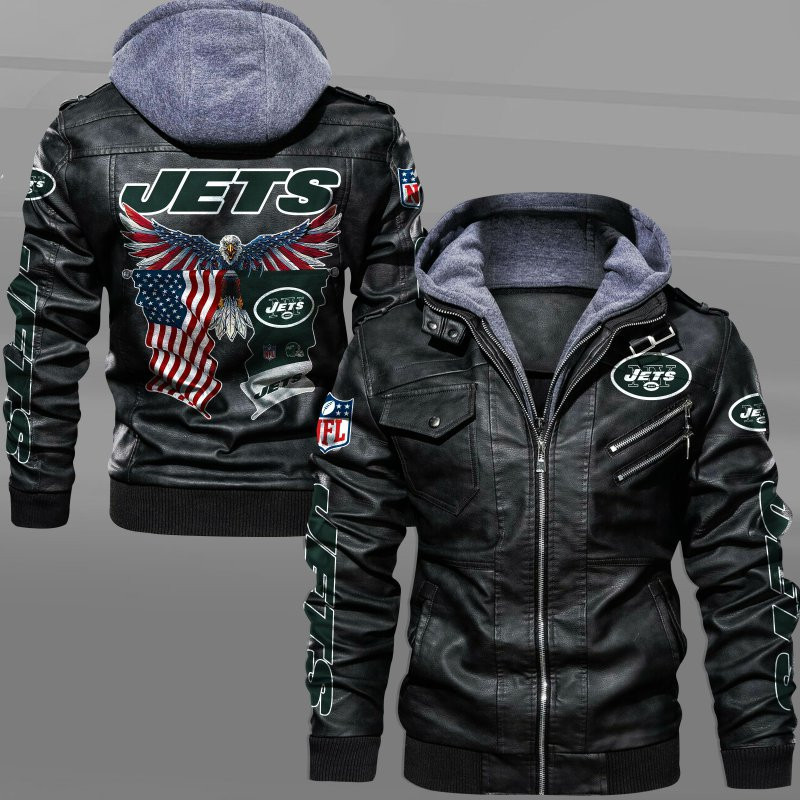 New York Jets HVKC7235 - Premium & Ultra-Thick Leather Jacket with Fleece Hood