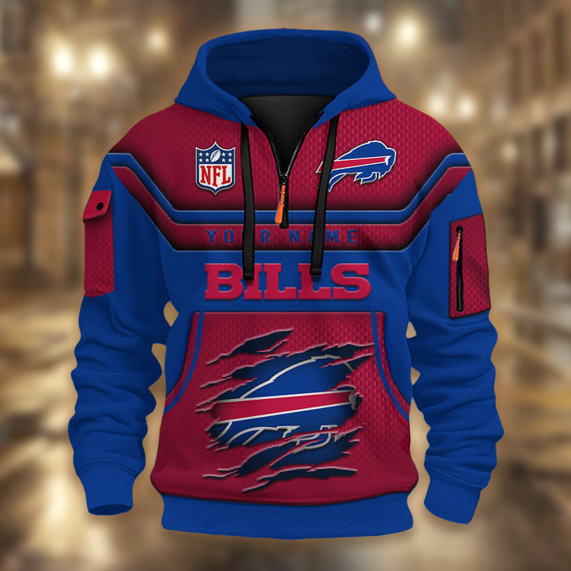 Buffalo Bills DMHT2361 3D Half-zip Hoodie
