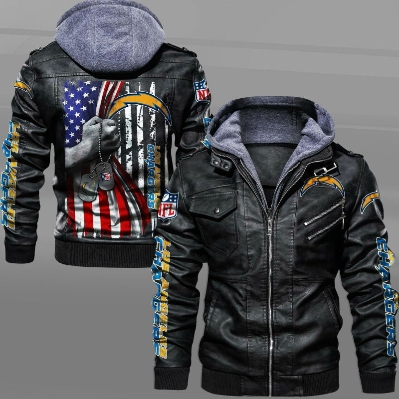 Los Angeles Chargers HVKC7065 - Premium & Ultra-Thick Leather Jacket with Fleece Hood