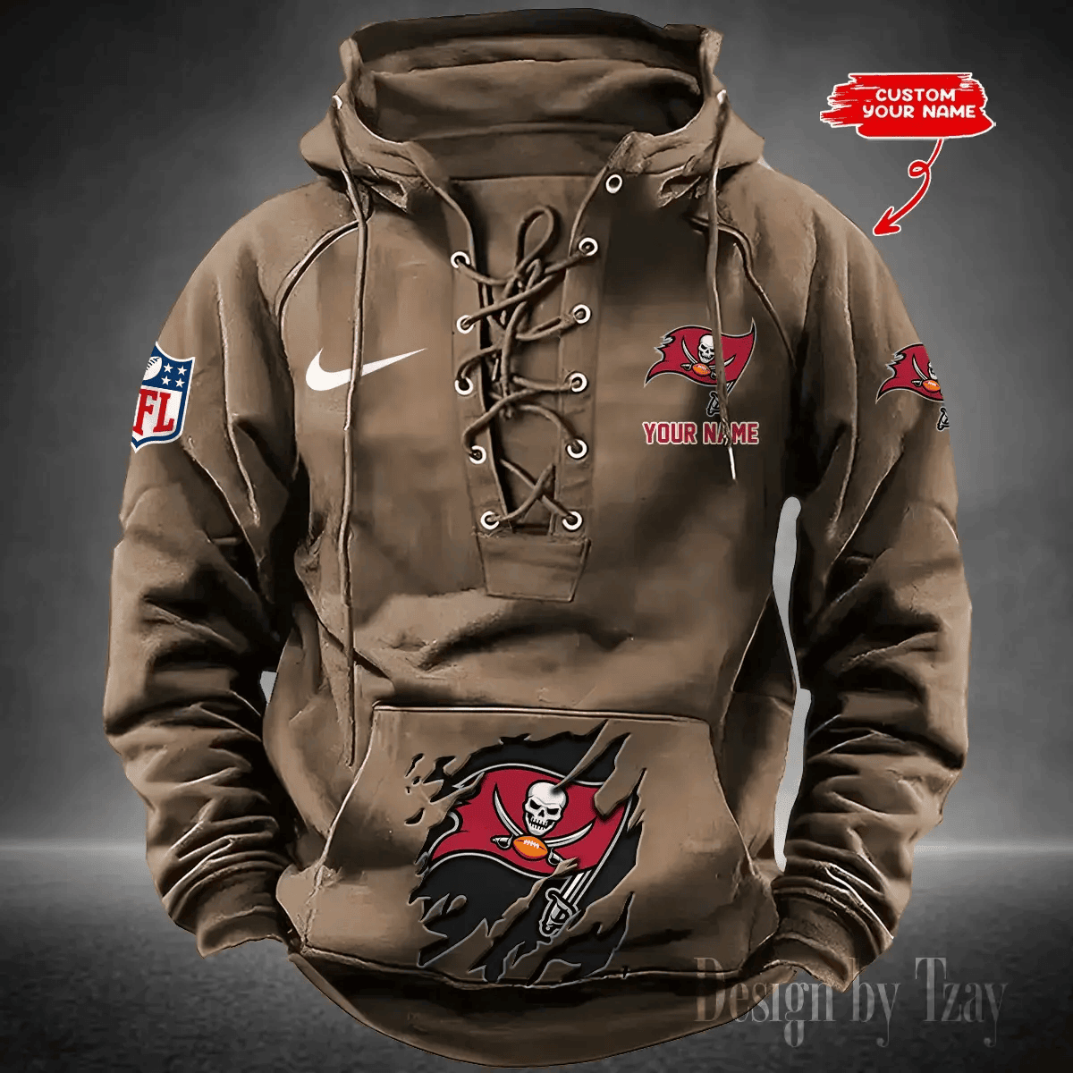 SPTS9HLUH030-Tampa Bay Buccaneers Men's Hooded Lace-up Hoodie