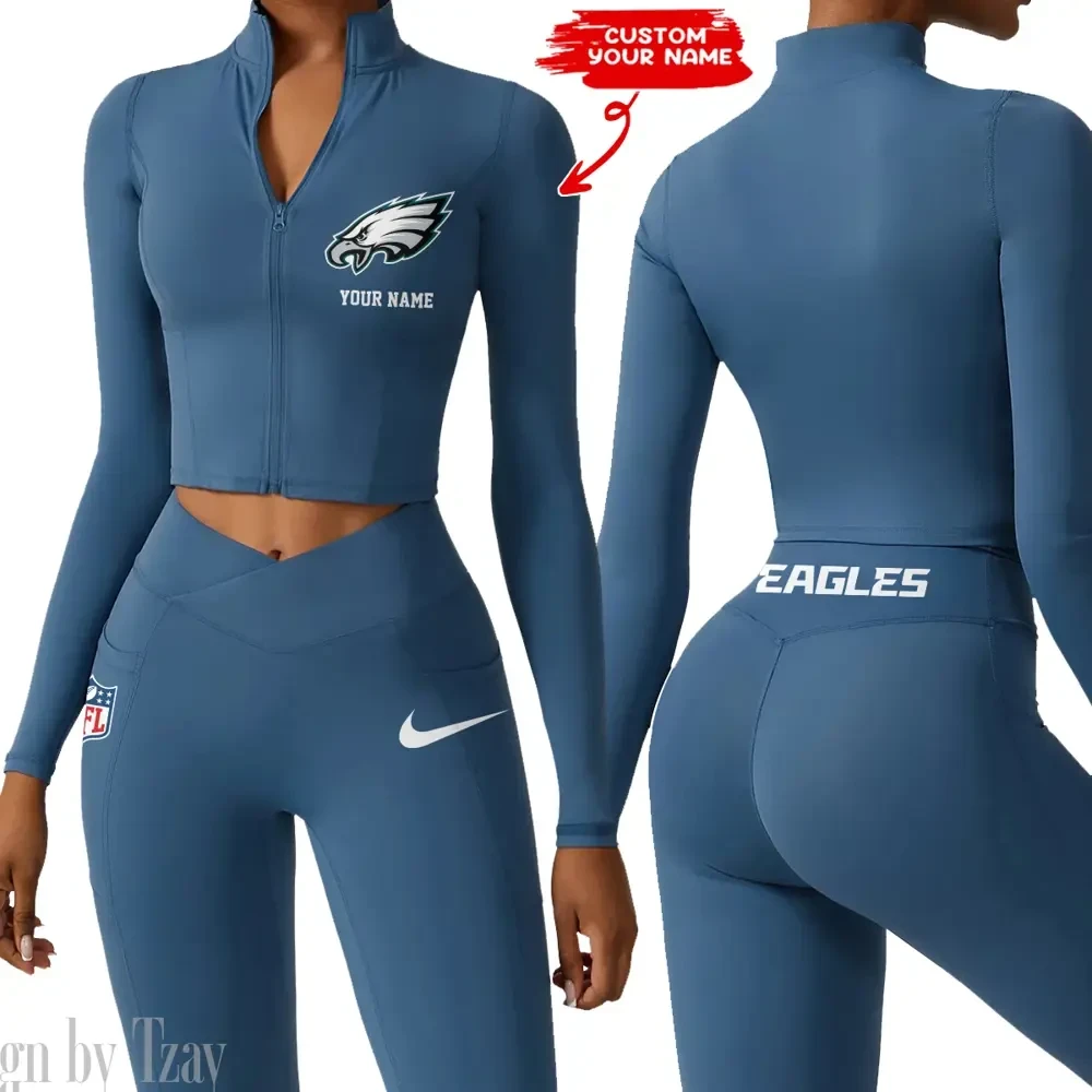 Philadelphia Eagles Zipper Sports Top Women Gym Long Sleeve for Fitness SPTZSTW026