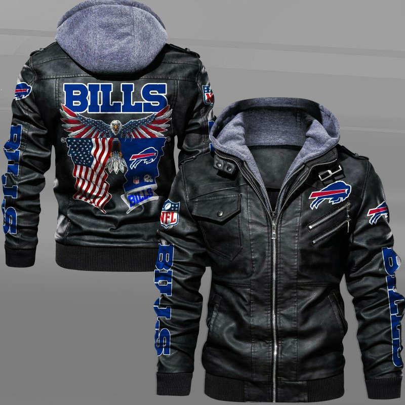 Buffalo Bills HVKC7215 - Premium & Ultra-Thick Leather Jacket with Fleece Hood