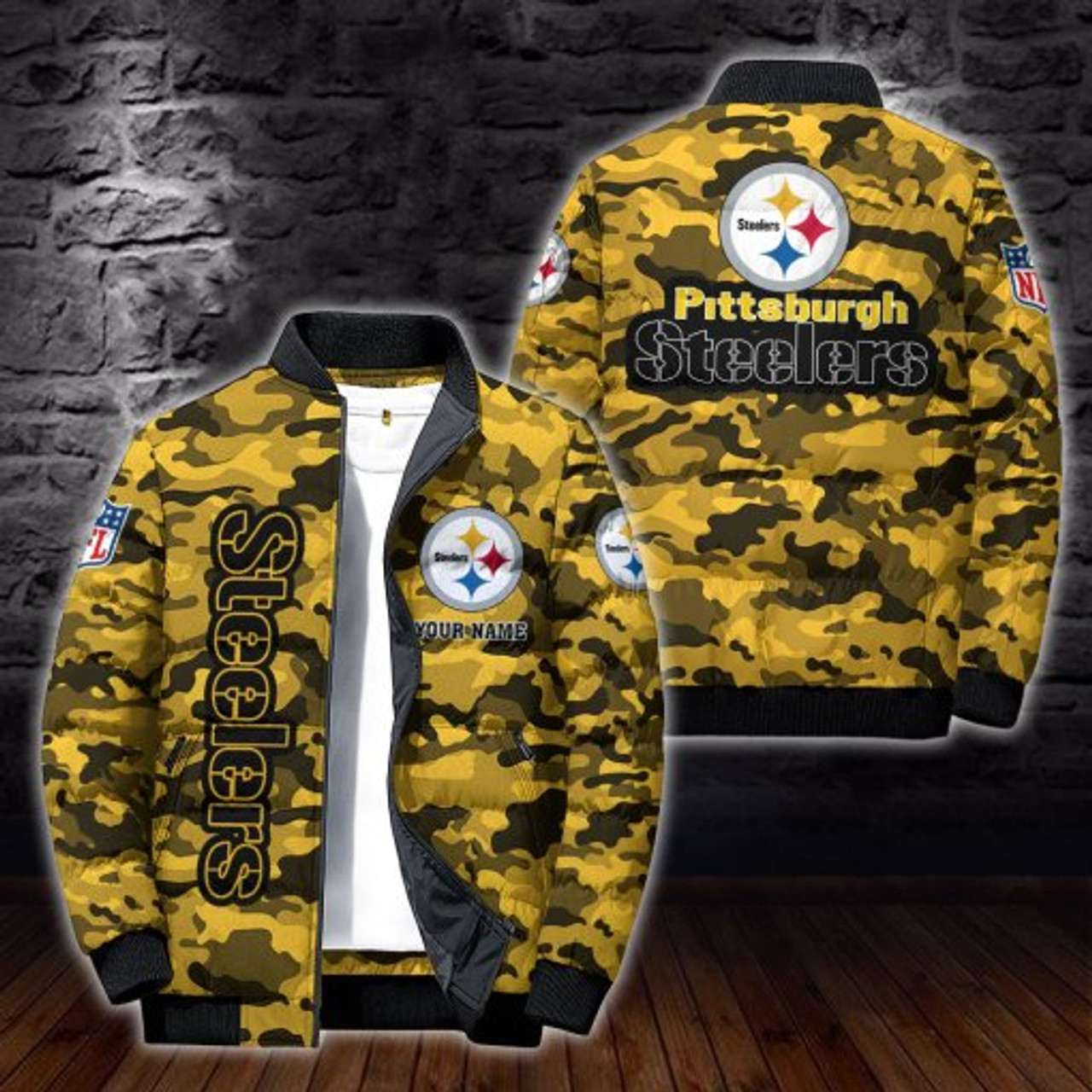 NFL.PITTSBURGH-STEELERS-TEAM-SPORT-CAMO.PUFFER-JACKETS FG65