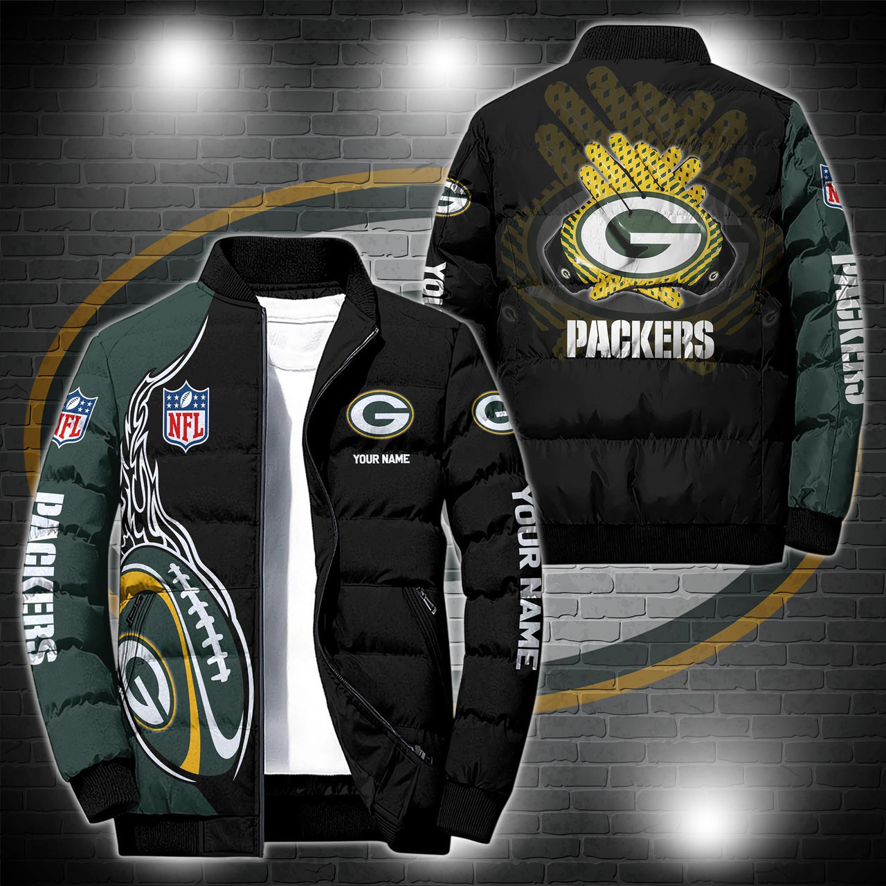 N.F.L.GREEN-BAY-PACKERS-TEAM-SPORT-PUFFER-JACKETS KK987