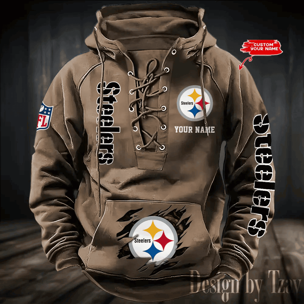 SPTS9HLUH123-Pittsburgh Steelers Men's Hooded Lace-up Hoodie