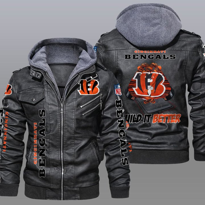 Cincinnati Bengals Premium & Ultra-Thick Leather Jacket with Fleece Hood ZPLT 07