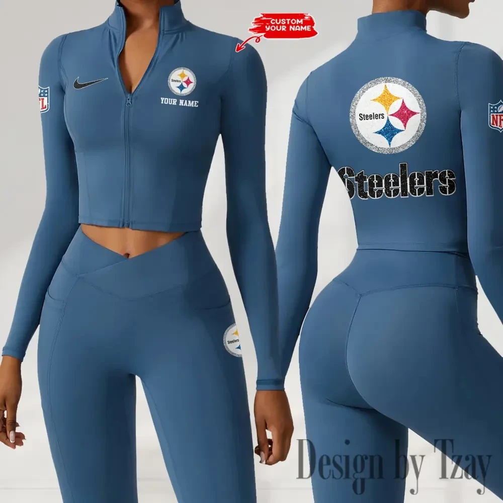 Pittsburgh Steelers Zipper Sports Top Women Gym Long Sleeve for Fitness SPTZSTW128