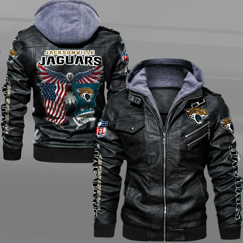 Jacksonville Jaguars HVKC7226 - Premium & Ultra-Thick Leather Jacket with Fleece Hood