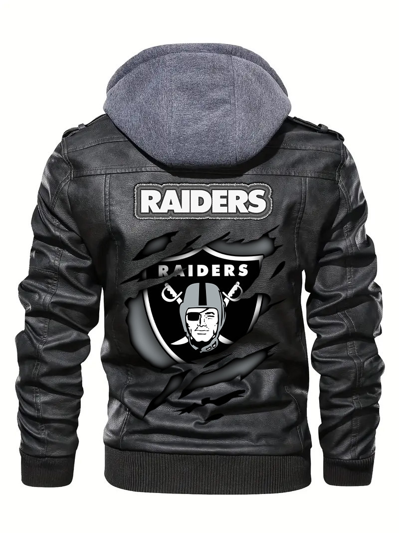 Las Vegas Raiders Premium & Ultra-Thick Leather Jacket with Fleece Hood with Fleece Hood HVKC940 - Premium & Ultra-Thick Leather Jacket with Fleece Hood