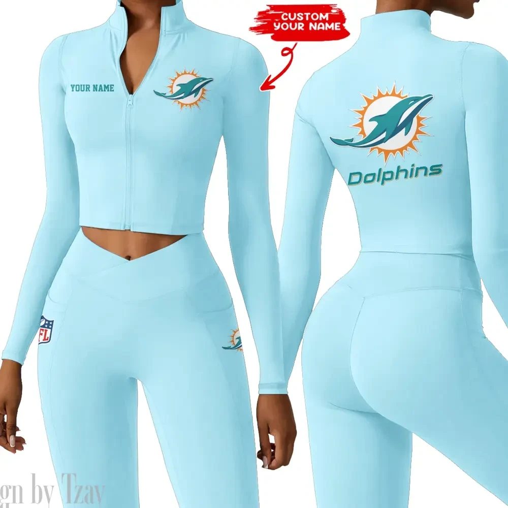 Miami Dolphins Zipper Sports Top Women Gym Long Sleeve for Fitness SPTZSTW084