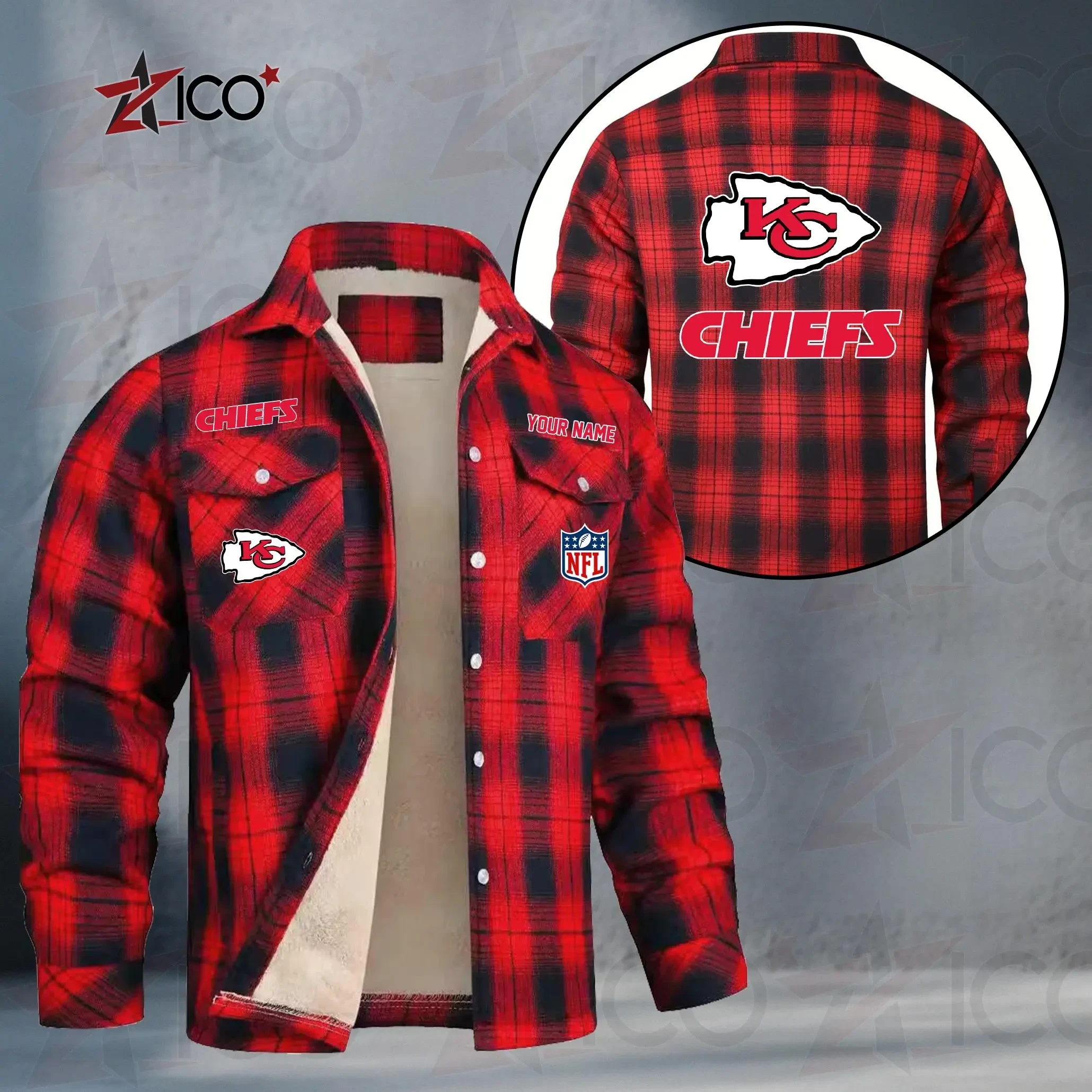 Kansas City Chiefs Fleece Flannel Plaid Jacket TG48