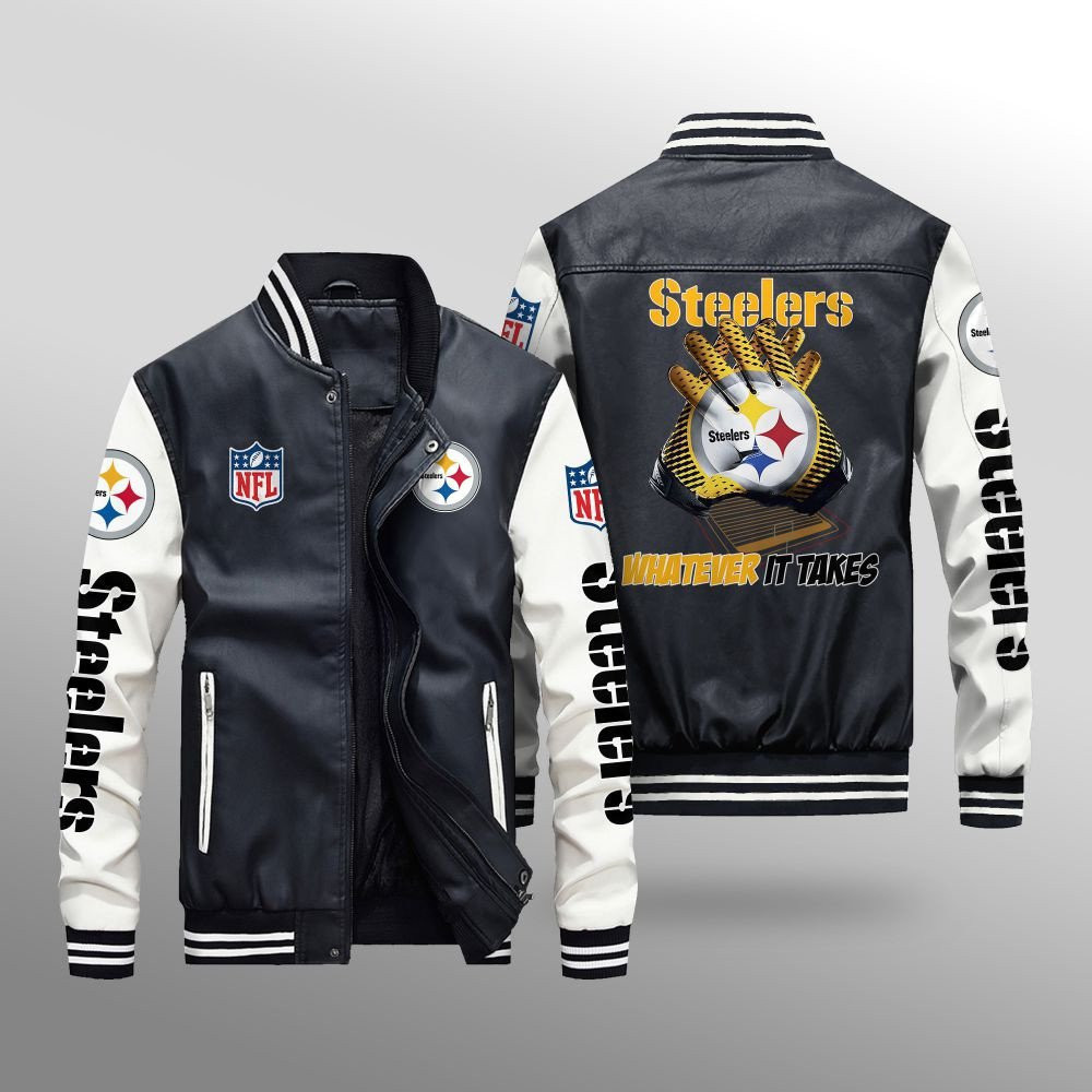 Pittsburgh Steelers Premium Fleece-Lined Leather Bomber Jacket BG09