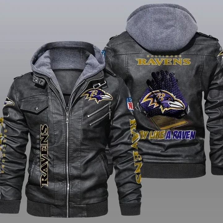 Baltimore Ravens Premium & Ultra-Thick Leather Jacket with Fleece Hood 03
