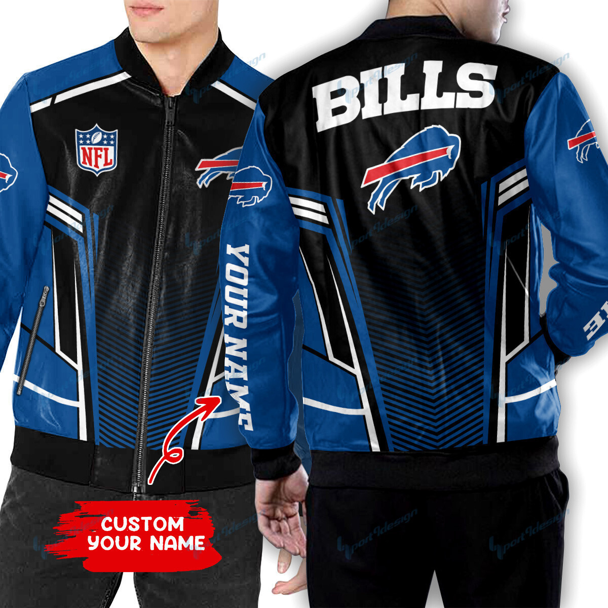 Buffalo Bills Personalized New Premium Fleece-Lined Leather Bomber Jacket 46
