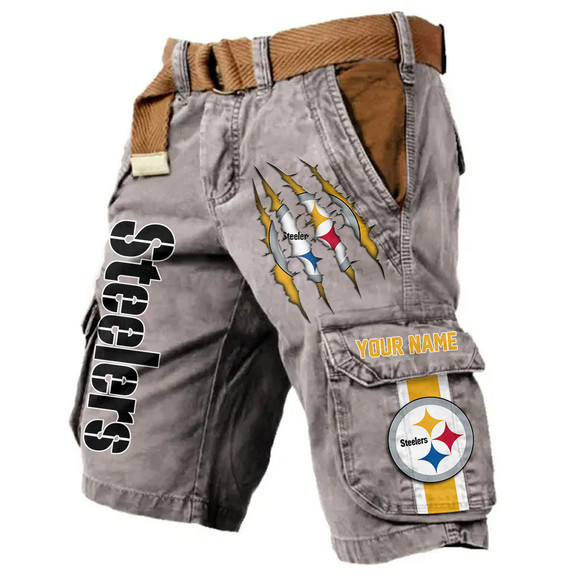 Pittsburgh Steelers Pocket Print Cargo Shorts (Belt Not Included) S9MCS233