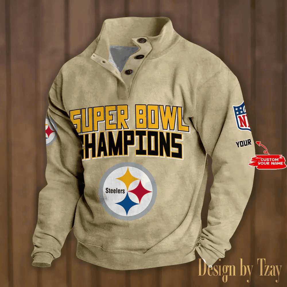 SPTS9DBSCH311 Pittsburgh Steelers Premium Stand-Collar Game-Day Pullover - Engineered Warmth & Personalized Names DV8