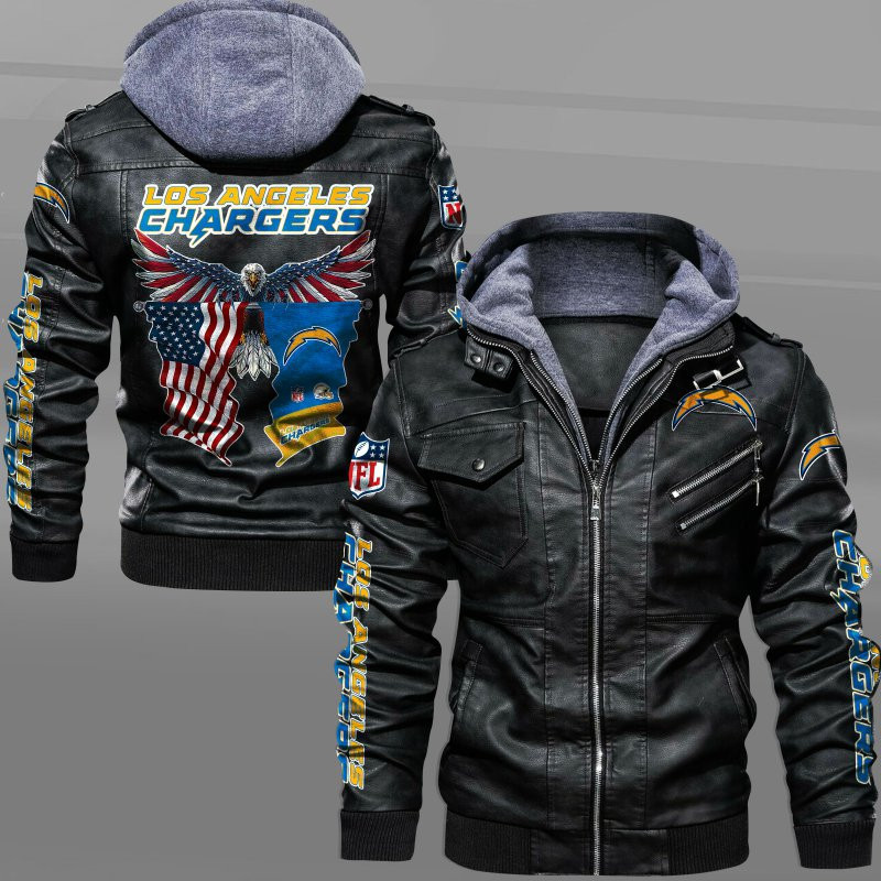 Los Angeles Chargers HVKC7228 - Premium & Ultra-Thick Leather Jacket with Fleece Hood