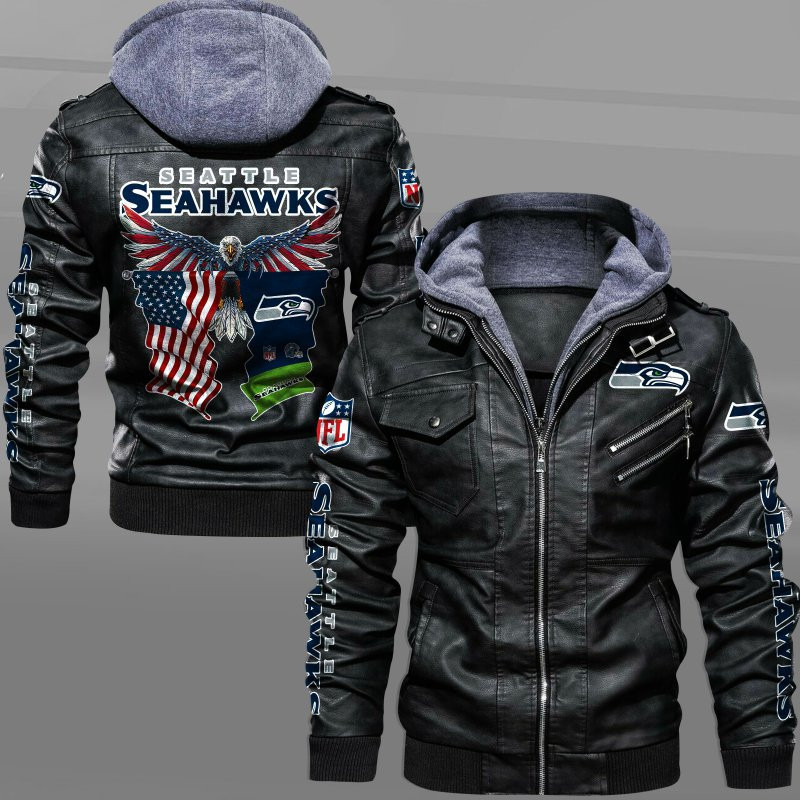 Seattle Seahawks HVKC7240 - Premium & Ultra-Thick Leather Jacket with Fleece Hood