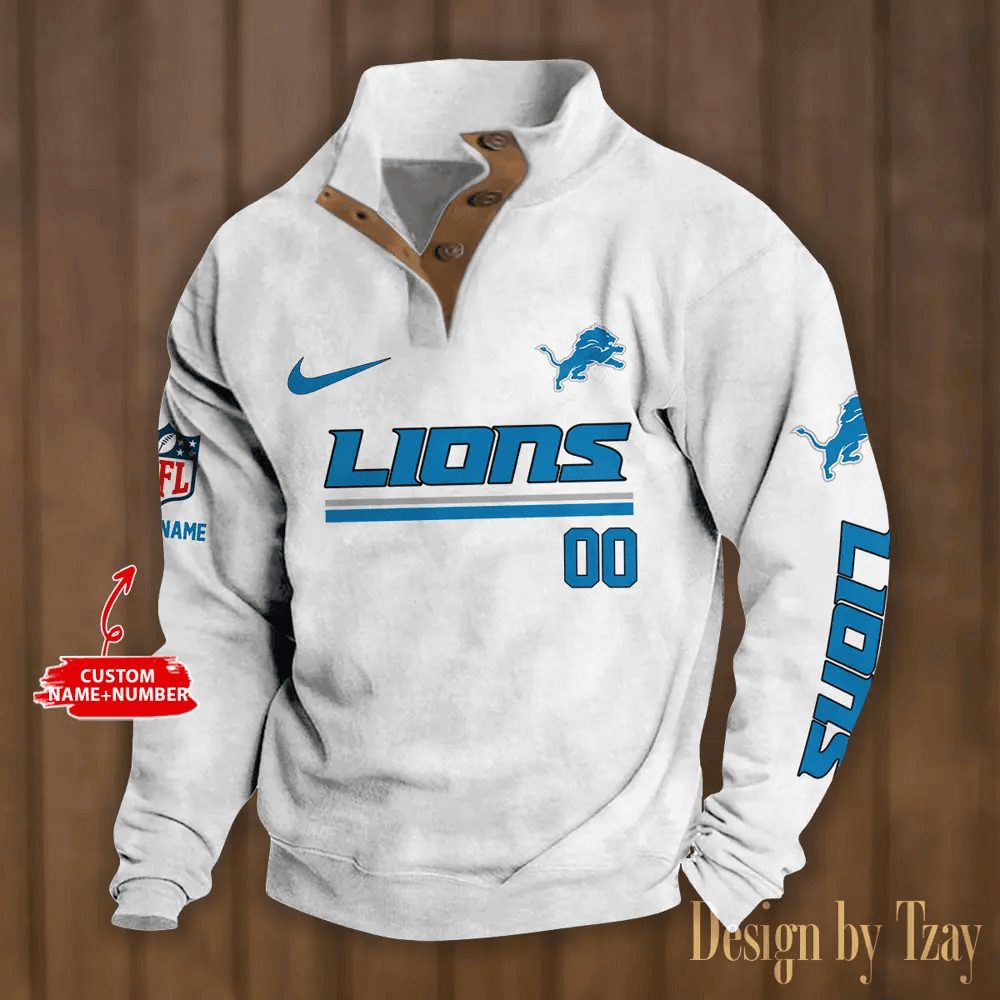 Detroit Lions Premium Stand-Collar Game-Day Pullover - Engineered Warmth & Personalized Name S9DBSCH075