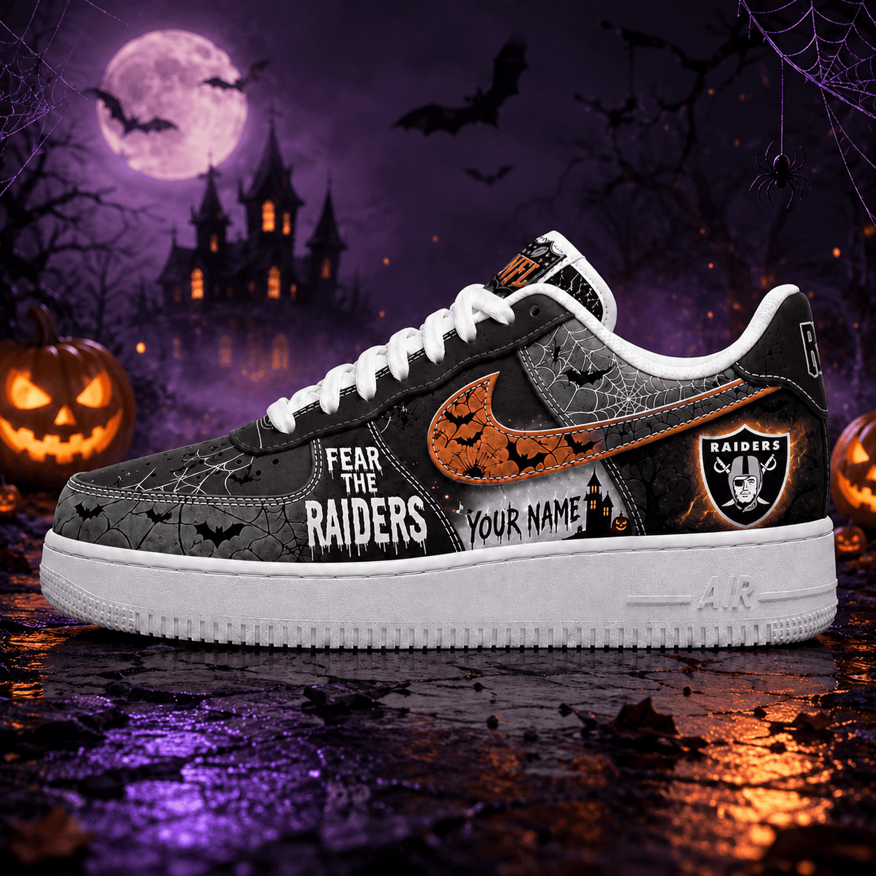 Las Vegas Raiders | Premium NFL Fear The Team Halloween AF1 Sneakers - VA32183