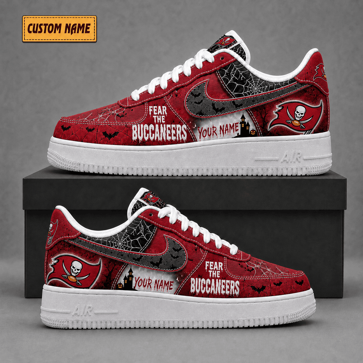 Tampa Bay Buccaneers | Premium NFL Fear The Team Halloween AF1 Sneakers - VA323536