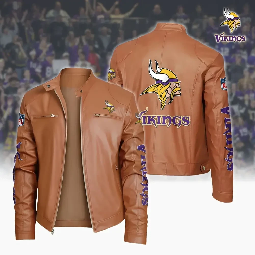 Ultra-Premium Leather Jacket Dual Zip Chest— Minnesota Vikings SPTSLJ016