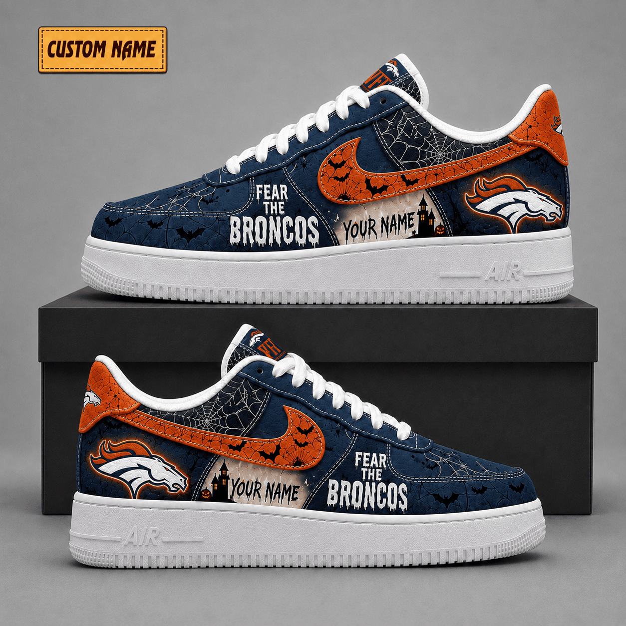 Denver Broncos | Premium NFL Fear The Team Halloween AF1 Sneakers - VA323515