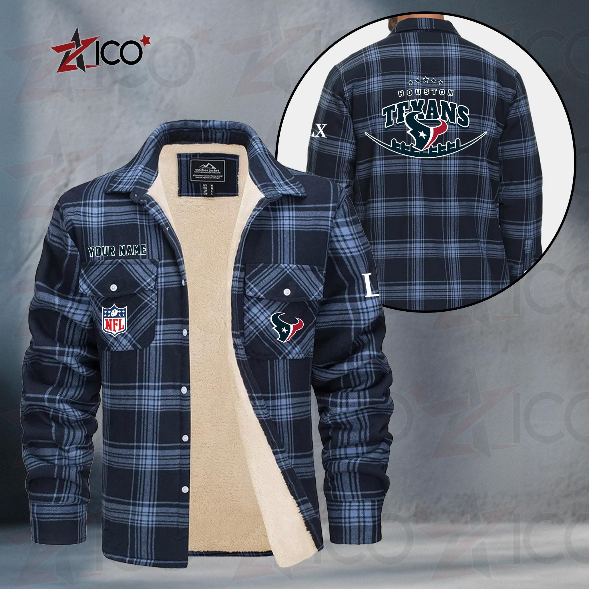 Houston Texans Fleece Flannel Plaid Jacket MN13