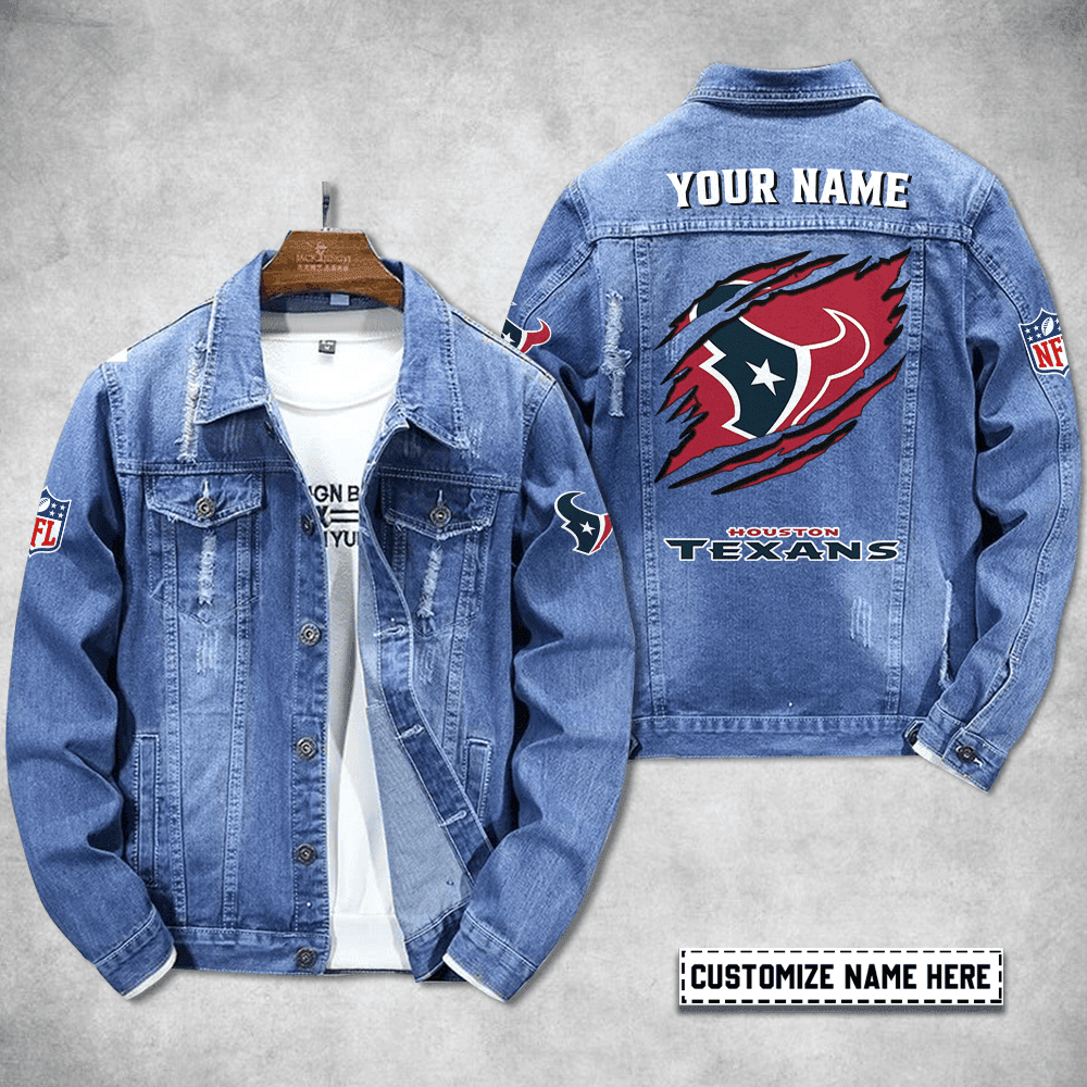 Houston Texans Personalized Premium Denim Jacket S9DJ082