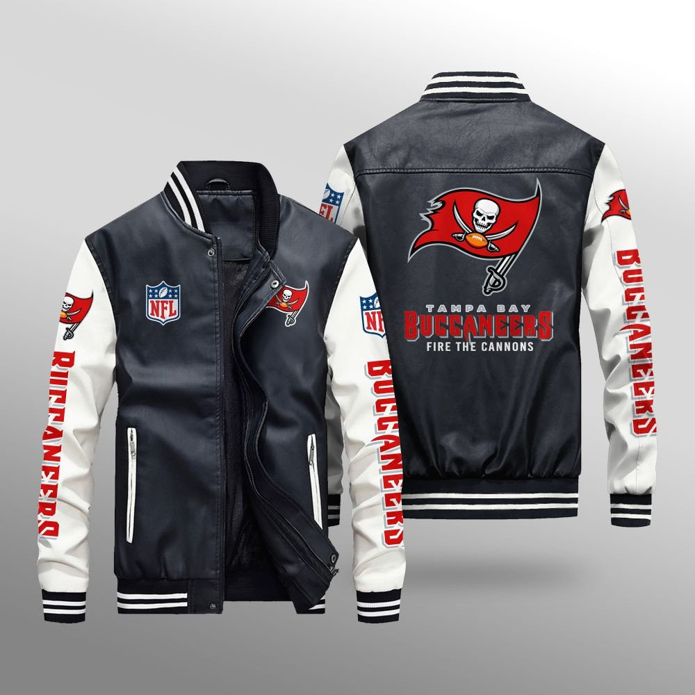 Tampa Bay Buccaneers Premium Fleece-Lined Leather Bomber Jacket BG11