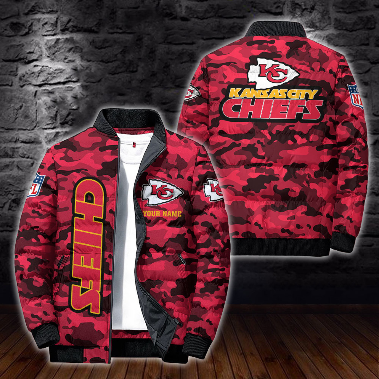 N.F.L.KANSAS-CITY-CHIEFS-TEAM-CAMO.SPORT-PUFFER-JACKETS KS887