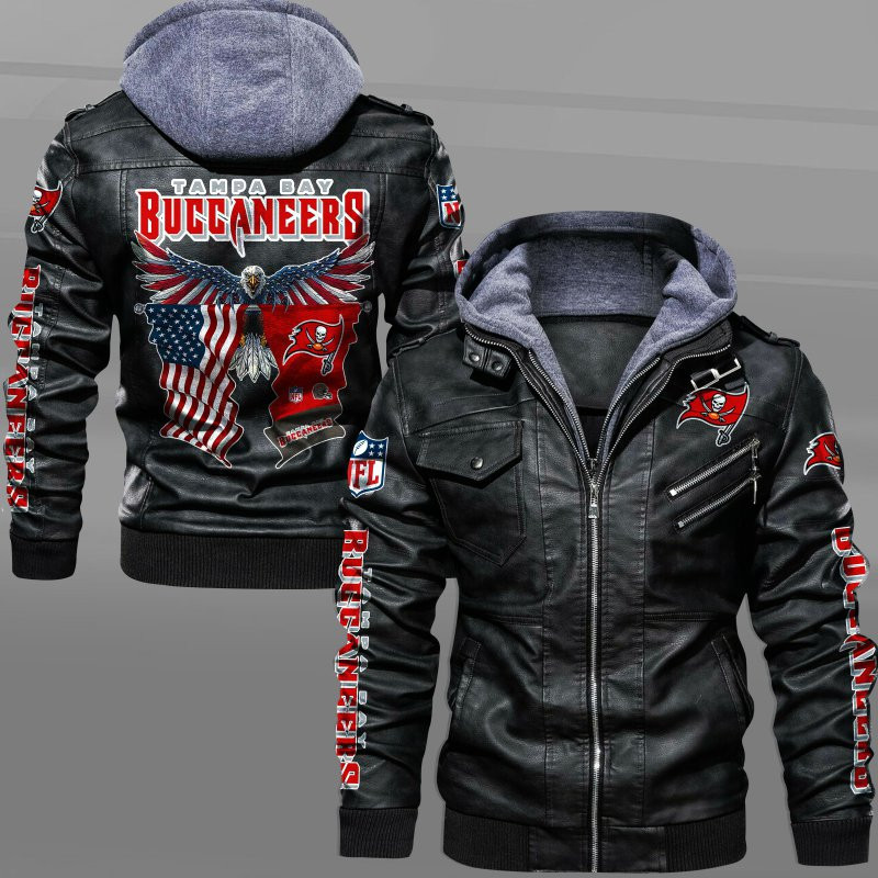 Tampa Bay Buccaneers HVKC7241 - Premium & Ultra-Thick Leather Jacket with Fleece Hood