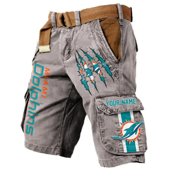 Miami Dolphins Pocket Print Cargo Shorts (Belt Not Included) S9MCS226
