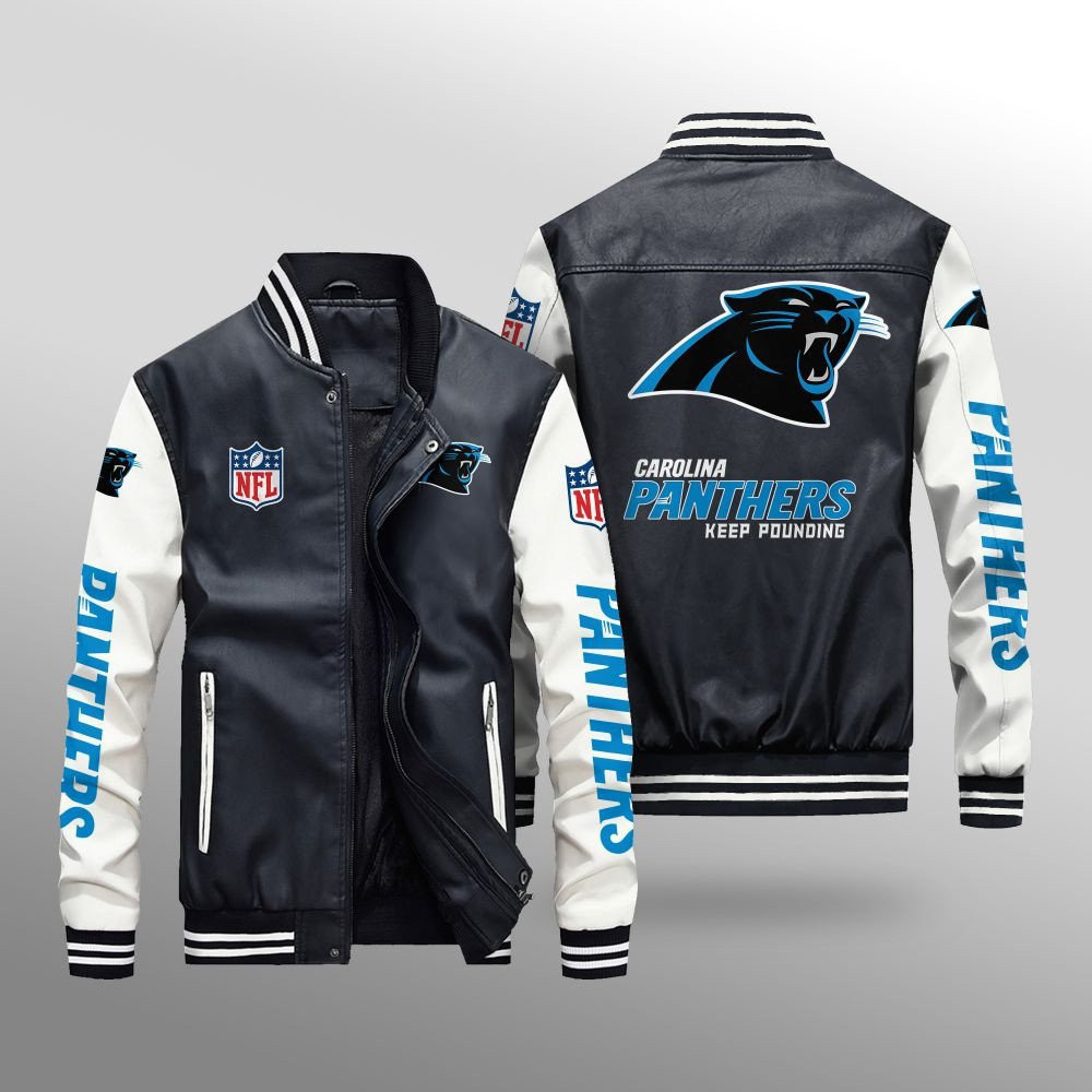 Carolina Panthers Premium Fleece-Lined Leather Bomber Jacket BG37