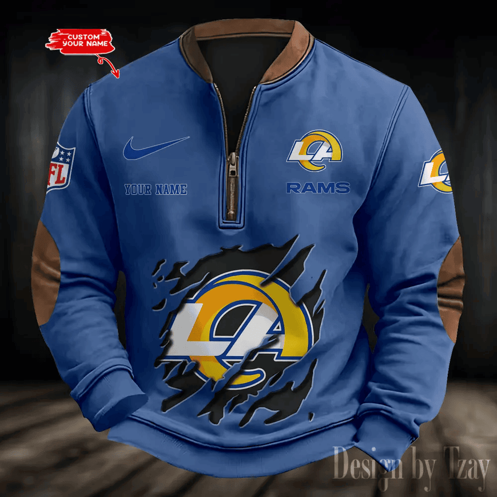 S9MPZNS019-Los Angeles Rams Premium Personalized Game-Day Quarter-Zip