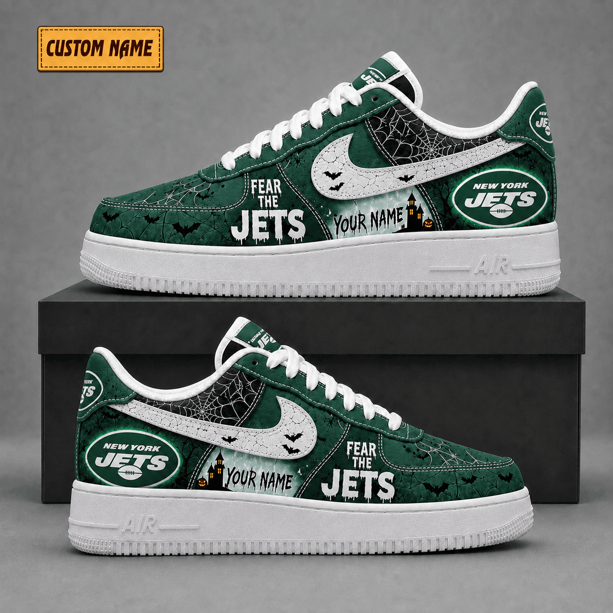 New York Jets | Premium NFL Fear The Team Halloween AF1 Sneakers - VA323519