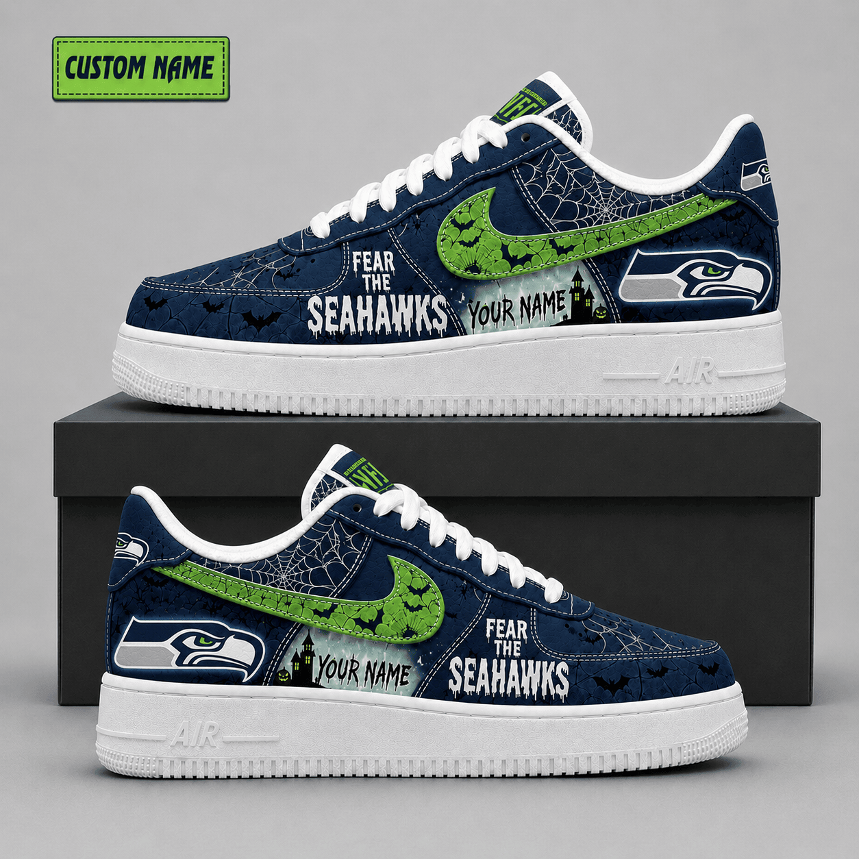 Seattle Seahawks | Premium NFL Fear The Team Halloween AF1 Sneakers - VA323538