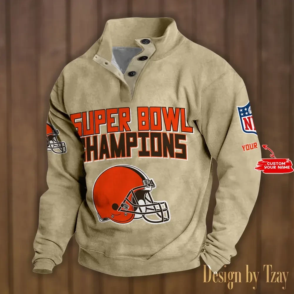 SPTS9DBSCH292-Cleveland Browns Premium Stand-Collar Game-Day Pullover - Engineered Warmth & Personalized Names DV8