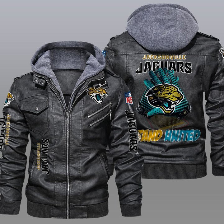 Jacksonville Jaguars Premium & Ultra-Thick Leather Jacket with Fleece Hood 15