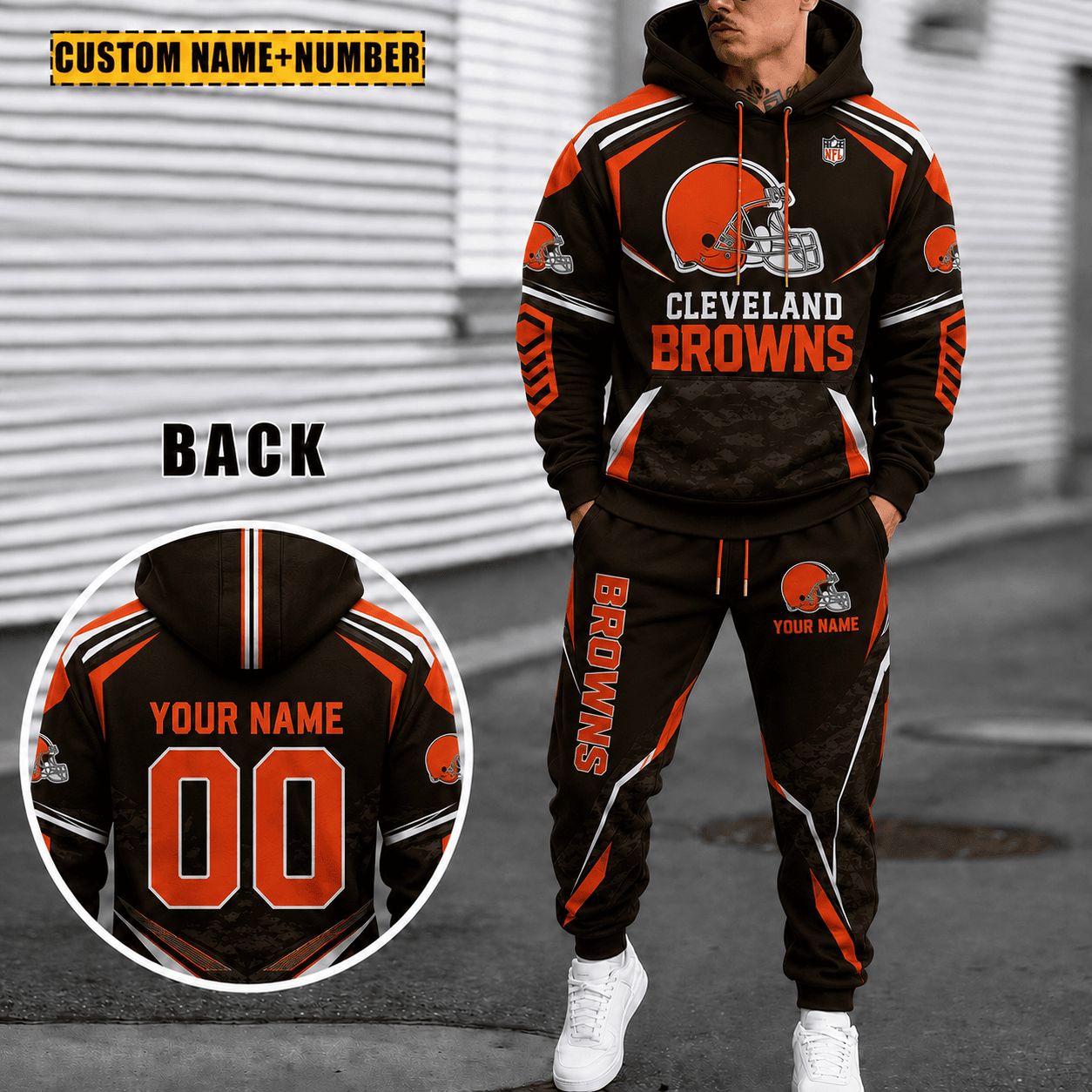Personalized Cleveland Browns Combo Hoodie And Sweatpants Gift For Fan VA1014