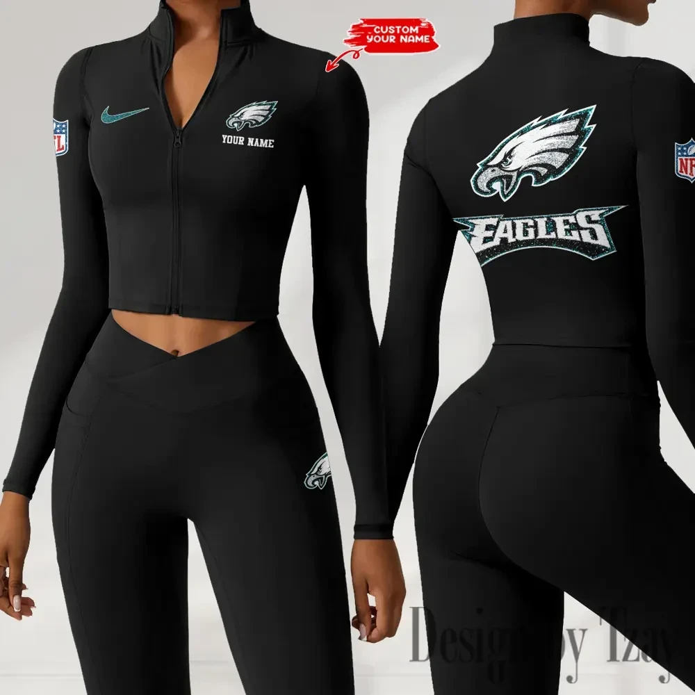Philadelphia Eagles Zipper Sports Top Women Gym Long Sleeve for Fitness SPTZSTW127