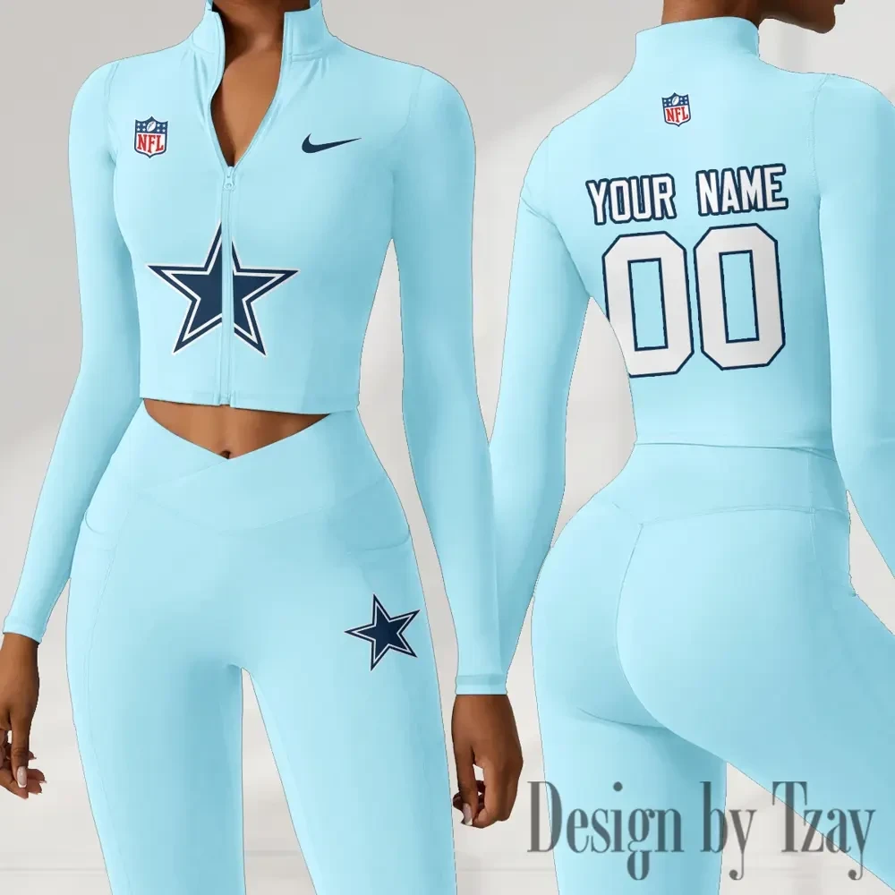 Dallas Cowboys Women Activewear Set 2 Piece Crop Jacket and High Waist Leggings SPTZSTW207