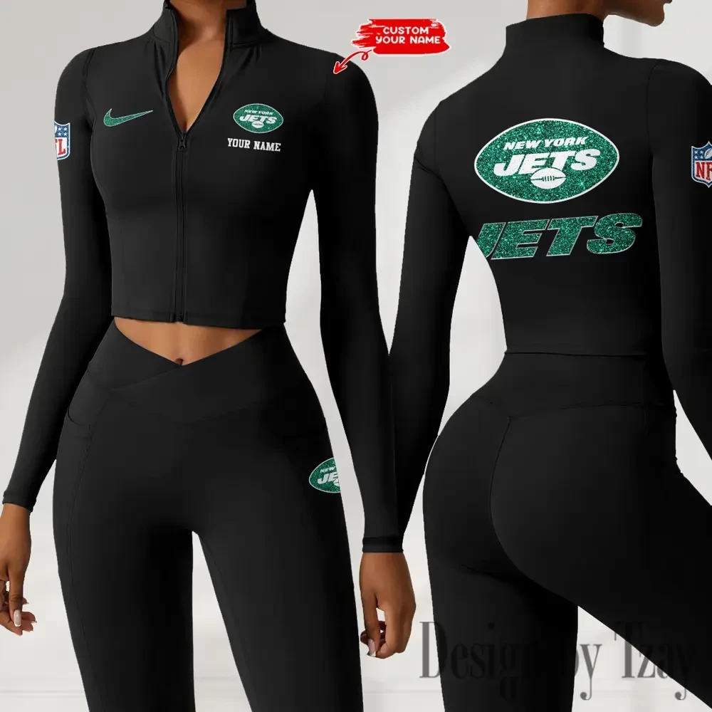 New York Jets Zipper Sports Top Women Gym Long Sleeve for Fitness SPTZSTW126