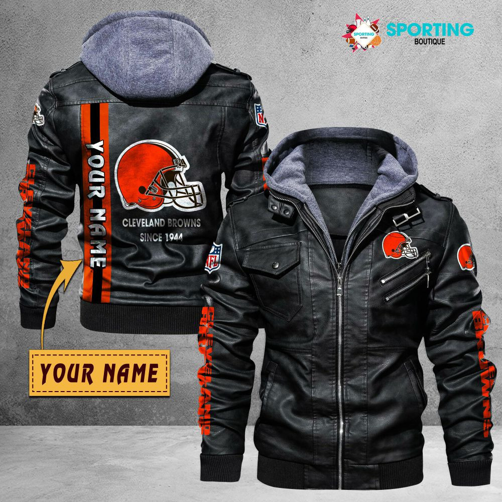 Cleveland Browns VITC9017 – Premium & Ultra-Thick Leather Jacket with Fleece Hood