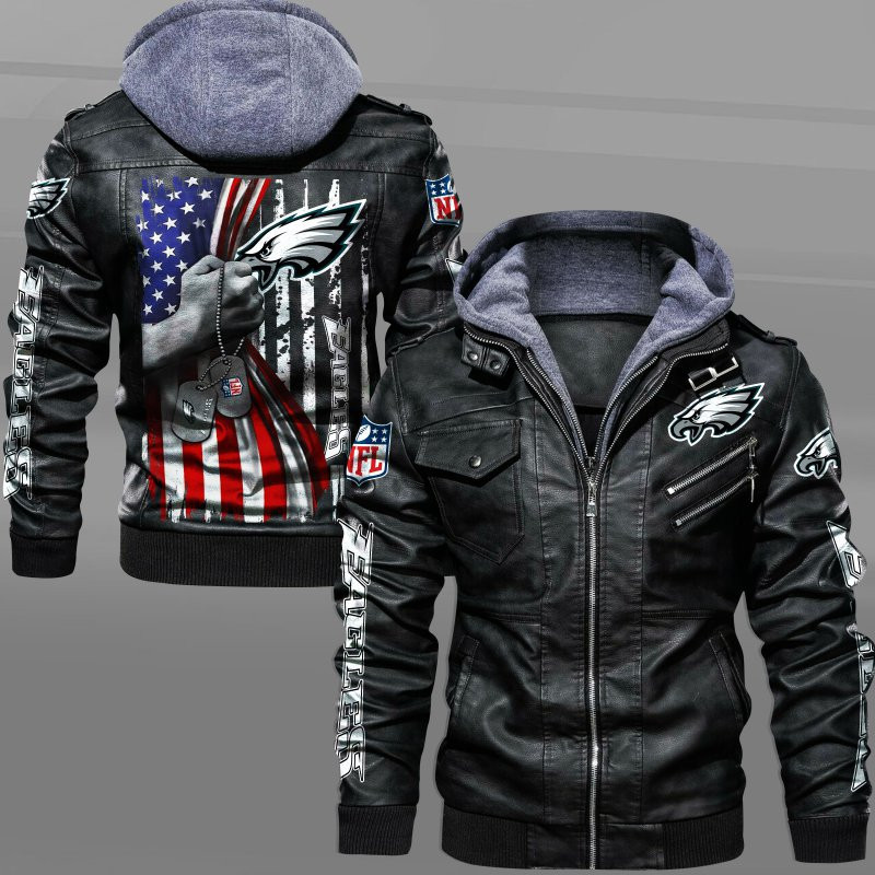 Philadelphia Eagles HVKC7074 - Premium & Ultra-Thick Leather Jacket with Fleece Hood