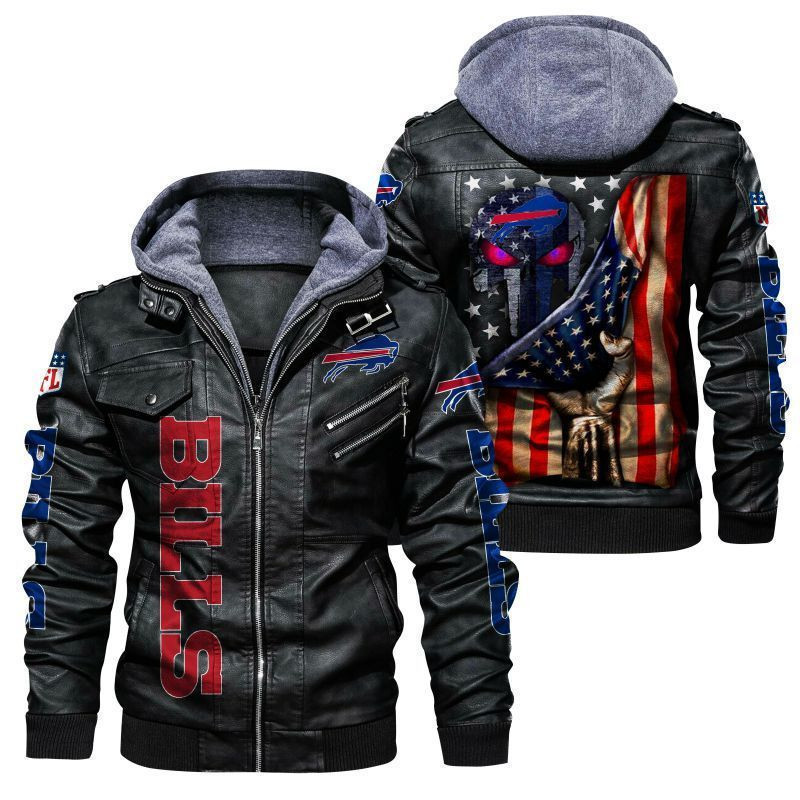 Buffalo Bills HVKC152 - Premium & Ultra-Thick Leather Jacket with Fleece Hood