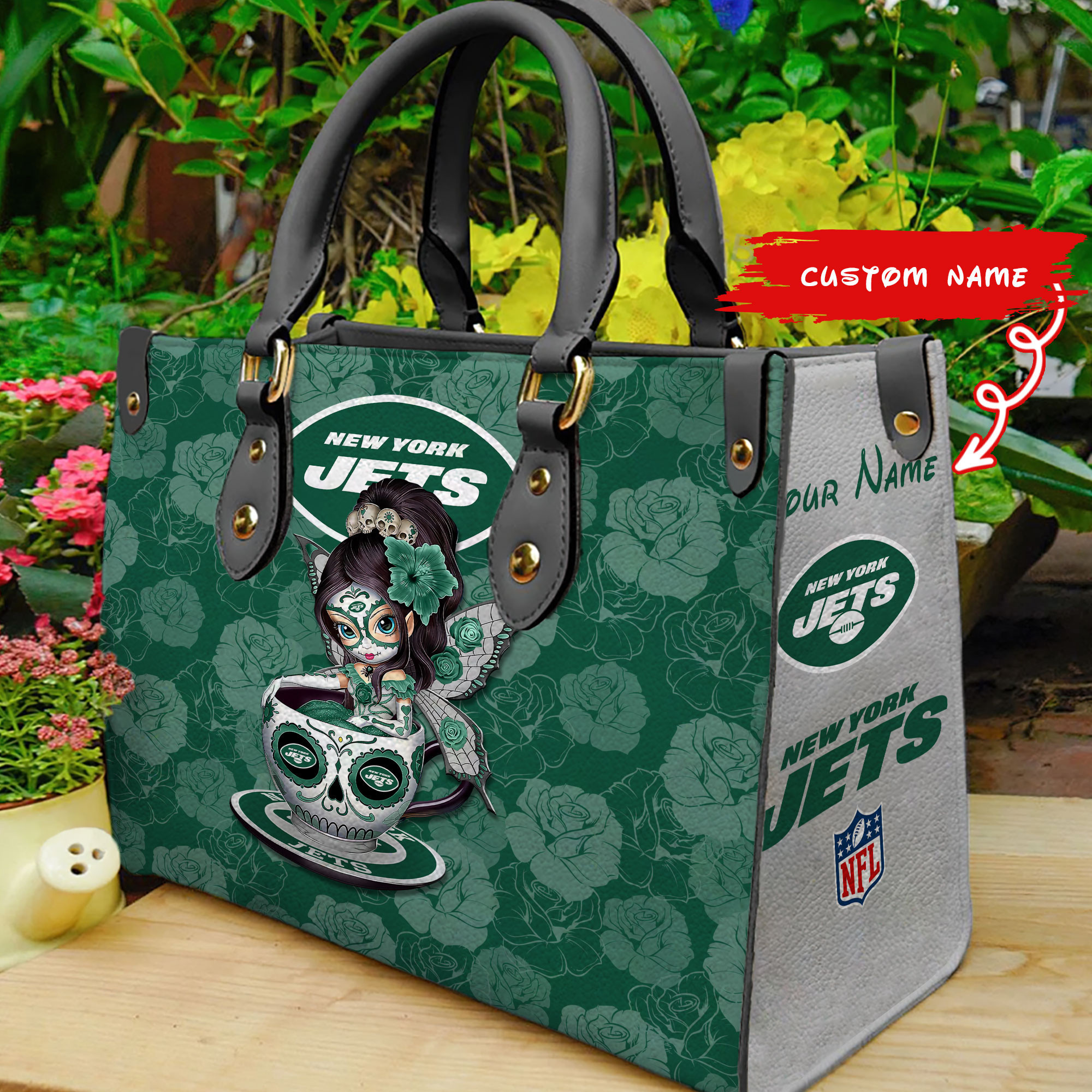 New York Jets Personalized Leather Hand Bag BB72